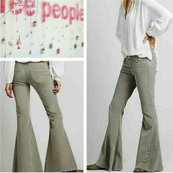 Free People Corduroy 8” Rise Flare Leg Pants Gray - Picture 1 of 9